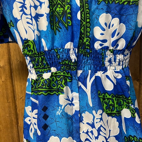 Vintage Royal Hawaiian 12 Blue White V-neck Maxi Dress - Picture 7 of 9